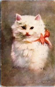 Gato 1910, retrato, cinta, postal de colección, firmado Kenyon, Rhinelander, WI lindo - Imagen 1 de 2