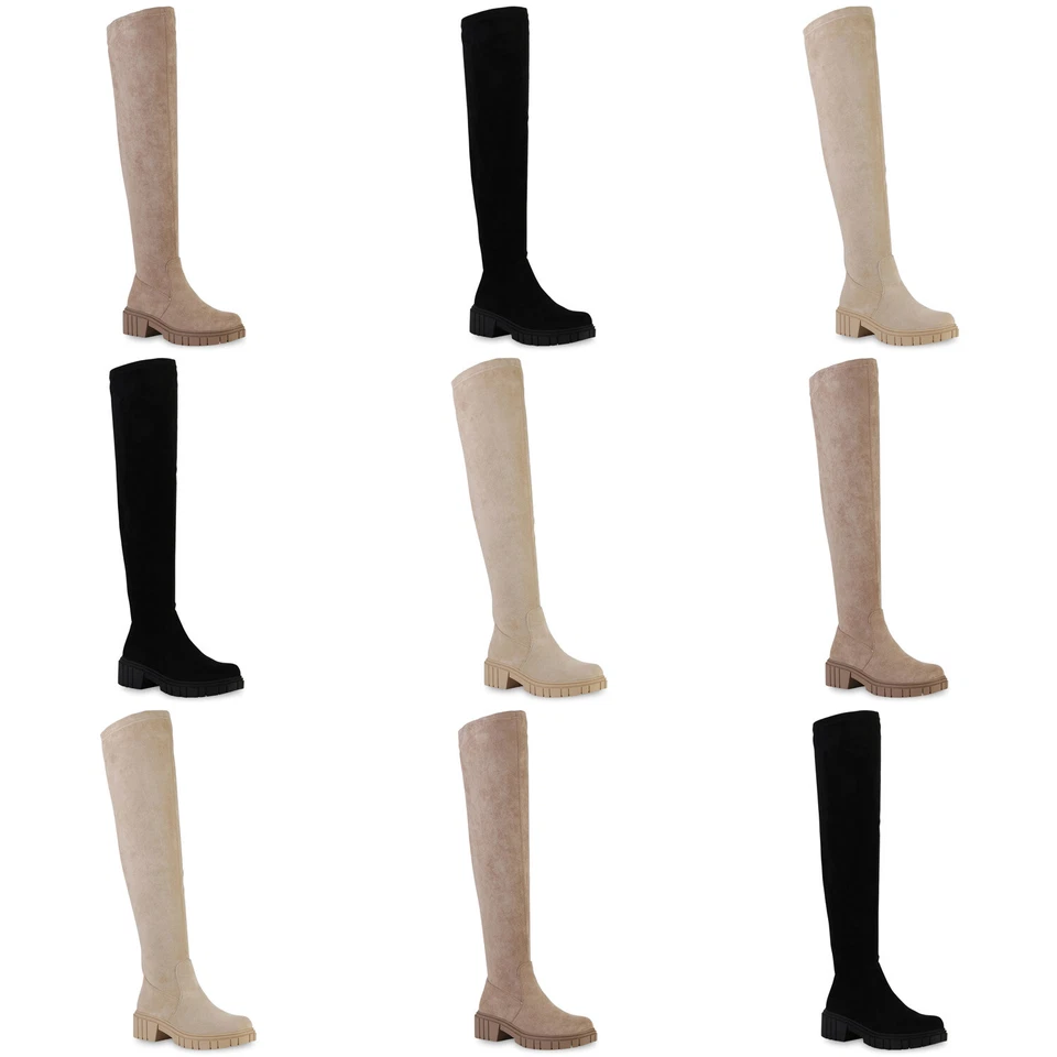 MARKENLOS Damen Leicht Gefütterte Overknees Stiefel Profil-Sohle Schuhe 839547 Mode