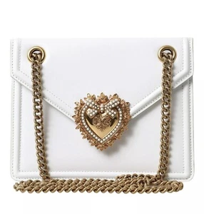 DOLCE &GABBANA Handbag White Gold Leather Devotion Shoulder Clutch Crossbody Bag - Picture 1 of 9
