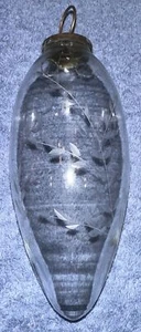 Ornamento ovale natalizio vintage tedesco grande vetro inciso fatto a mano RARO - Foto 1 di 11