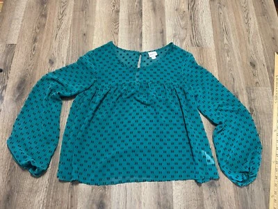 Merona Shirt, Women's Size XS, Green Black, Polka Dots, See Through - Image 1 of 4