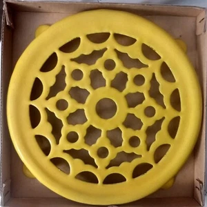 Fritz and Floyd Enameled Sunny Yellow Riticulated Trivet Circa 1960's Vintage - Picture 1 of 9