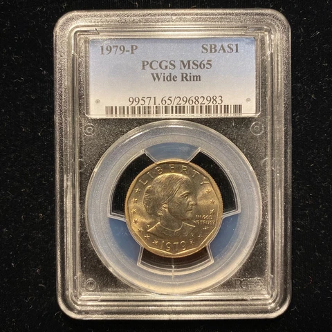 1979-P PCGS $1 SBA Susan B Anthony Dollar MS65 Wide Rim Better Variety Cover