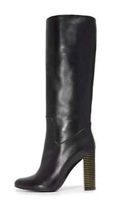 Botas SALVATORE FERRAGAMO Filippo Piel de becerro Cuero Tacón Alto hasta la Rodilla 10 Negras - Imagen 1 de 12