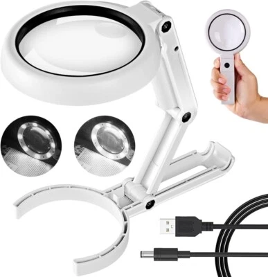 30X 10X Magnifying Glass with Light and Stand, Foldable Handheld Magnifying Glas - Image 1 of 4