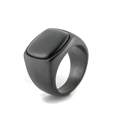 黑石不锈钢男式结婚戒指复古印章戒指骑手经典 — 第 1/4 张图片