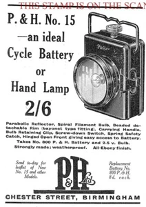 1930s Advert P & H Battery-Powered Bicycle or Hand Lamp Small Print AD 708/175 - Picture 1 of 1