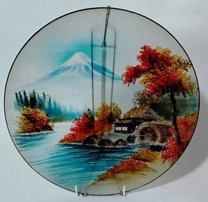 Rural Water Cottage Scene Glass Cabinet Wall Plate With hanger - Picture 1 of 10