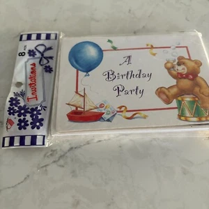 Birthday Party Teddy Bear Colorful Invitations with Envelopes - 8 Pack - Picture 1 of 6