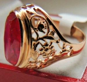 Asombroso anillo de oro vintage de la Unión Soviética 583,14 K con rubí talla 8,5 - Imagen 1 de 8