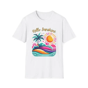 Hello Sunshine Tropical TShirt, Sommer T-Shirt, Strandbekleidung, Urlaub Shirt, Grafik T - Bild 1 von 17