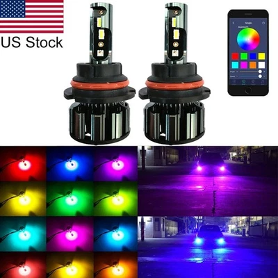 2pcs 9004 9007 LED RGB White Multi-Color Headlight Bulbs Phone App Control - Image 1 of 4