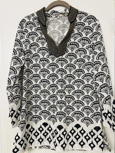 Soft Surroundings Sz Xs Tunic Embellished White Gold Cotton Shells - Picture 1 of 6