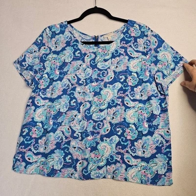 Talbots factory Floral Blue Women's Top - Image 1 of 4
