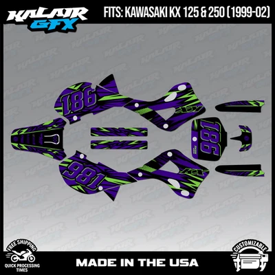 Kit de gráficos para Kawasaki KX125 KX250 (1999-2002) KX 125 KX 250 Twitch - púrpura Foto 1 de 4
