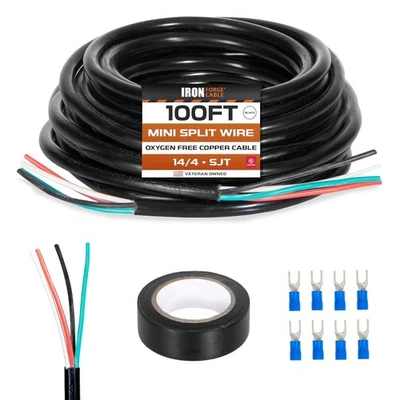 14/4 Mini Split Wire - 100ft, 300V, 14 Gauge 4 Conductor Wire with Connectors... - Image 1 of 4