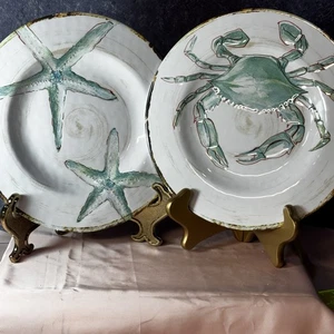The Spring Shop Coastal SeaLife Melamine set of 2 Salad Plates 8.75 inch 2173z - Picture 1 of 8