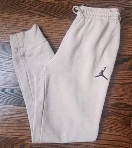 Air Jordan Sweatpants Boys Large 12-13 yrs Beige Nike Jogger Black Logo EUC - Picture 1 of 14
