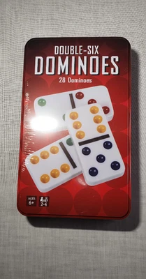 Cardinal Double 6 Color Dot Dominoes in Collectors Tin NEW with Seal - Image 1 of 3