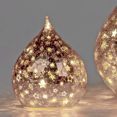 LED Deko Tropfen STERNE rose H. 16cm mit Craquele-Optik aus Glas Formano W25 - Bild 1 von 4