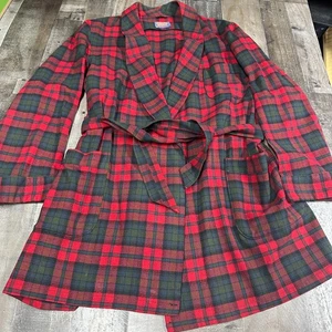 Vintage Pendleton Wool Christmas Plaid Red Belted Robe Large - - Picture 1 of 12