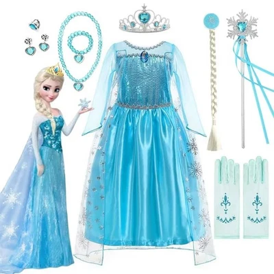 Kinder Mädchen Eiskönigin Prinzessin Elsa Kleid Cosplay Party Karneval Kostüme - Bild 1 von 4