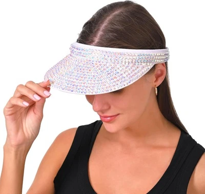 Солнцезащитные козырьки шляпы женщин блестящие стразы мужчин зажим на козырек 6 3/4-7 1/4, белый  - Изображение 1 из 4