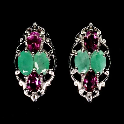 Pendientes de plata de ley 925 esmeralda ovalada 5x3 mm joyería de piedras preciosas de Mozambique Foto 1 de 4