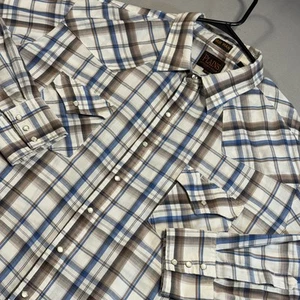 Plains Western Wear Mens XXL Tall Blue Brown Plaid Pearl Snap Long Slv Shirt ** - Picture 1 of 10