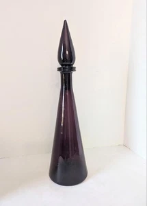 Italian Empoli Decanter Amethyst Purple 17" Blown Glass with Stopper MCM 1950s - Picture 1 of 12