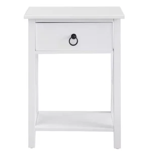 12 In. White Rectangle Wood End Table with Drawer and Shelf Solid Narrow Side Ta - Picture 1 of 12