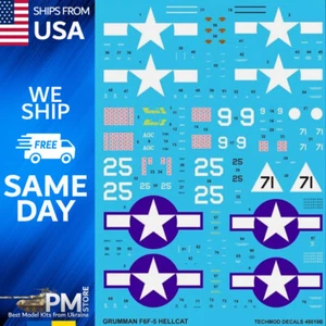 Techmod 48019 Grumman F6F-5 Hellcat 1944 fighter aircraft Wet Decal WWII 1/48 - Picture 1 of 6