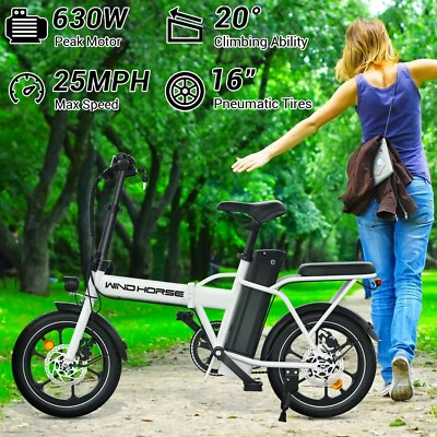 Electric Bike Adult w/ Seat 25MPH 630W Off Road E-Scooter Commuter Folding White - Image 1 of 4