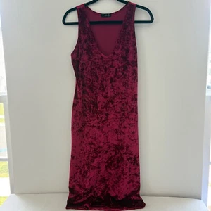 Popular Basics XL Velvet Velour Bodycon Dress Sleeveless V Neck Wine Colored - Picture 1 of 7