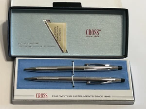 Vintage Cross Chrome Ballpoint Pen & Pencil Set #3501 Silver Both Work Well - Picture 1 of 7