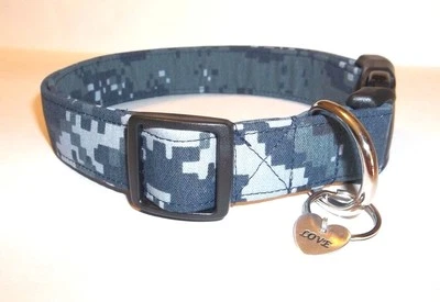 HANDMADE Authentic Navy Digital Camo Military fabric Terri's Dog Collar custom made adjus