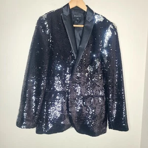 INC International Concepts Black/Gray Flip Sequined Blazer Men's Slim Fit Sz S - Picture 1 of 6