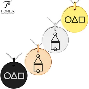 Collar o llavero con logotipo de forma redonda símbolo de juego calamar de acero inoxidable - Imagen 1 de 6
