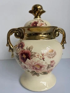 Elegant Gold Porcelain Canister with Handle - Ideal for Storage and Decor - Picture 1 of 3