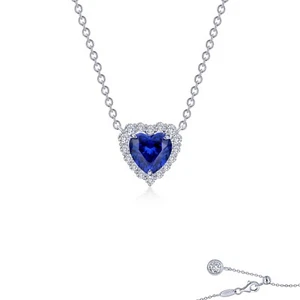 *BRAND NEW* Sterling Silver with Fancy Lab-Grown Sapphire Halo Heart Necklace - Picture 1 of 1