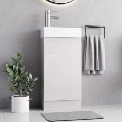 BELOFAY Denvor White 400mm Floor Standing Bathroom Vanity Unit With Basin - Image 1 of 4