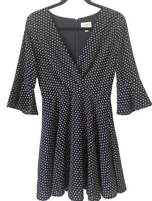 Vestido Everly Anthropologie Mujer Pequeño Azul Marino Blanco Lunares Manga Campana Acampanado Foto 1 de 4