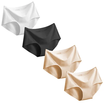 Paquete de 4 calzoncillos sexy sin costuras para mujeres bikini hipster panty ropa interior suave Foto 1 de 4