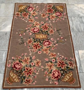 Vintage French Style Aubusson Needle point Stunning Area Rug 3x5 ft Free Ship - Picture 1 of 12
