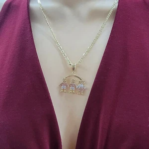 Gold Plated Kids Charms Family Necklace with Chain. Boys and Girls. Oro Laminado - Picture 1 of 17