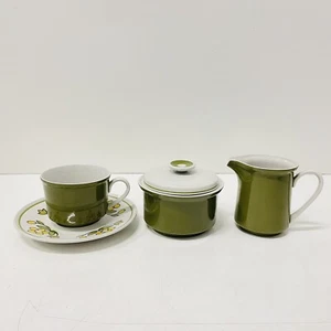 VTG Mikasa Epiqure One Olive Sugar Creamer Saucer Mug Cup Set Tea Coffee Japan - Picture 1 of 4