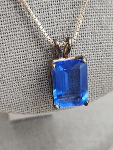 925 Sterling Silver BLUE STONE Pendant NECKLACE HSN CL by Design - Picture 1 of 13