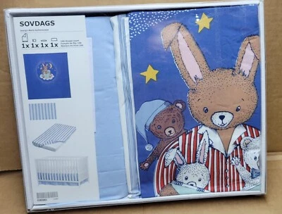 Funda nórdica IKEA SOVDAGS 4 piezas azul cuna cama sábana ajustable funda de almohada falda conejito Foto 1 de 4