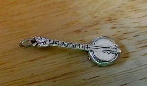 Sterling Silver 30x10mm 3D solid 4 string 3g Banjo Music Instrument Charm - Picture 1 of 3
