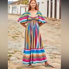 Anthropologie X Farm Rio Striped Scarf V Neck Maxi Dress Size M